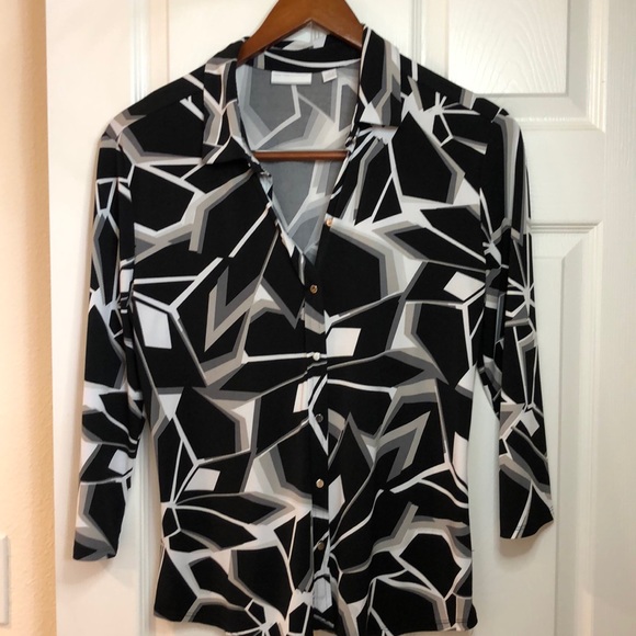 New York & Company Tops - New York Company Long Sleeve Blouse. Black/white/gray print